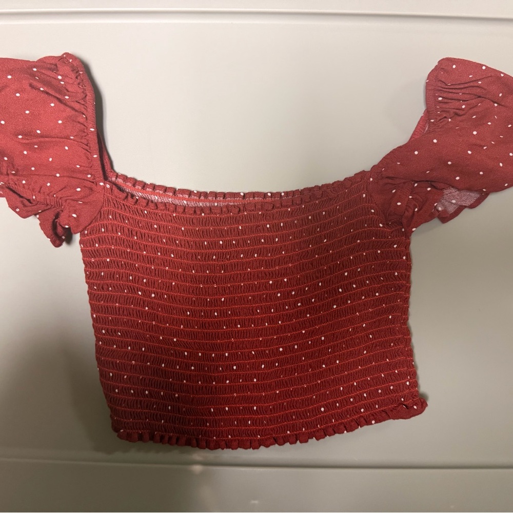 Reformation Red Polka Dot Smocked Crop Top